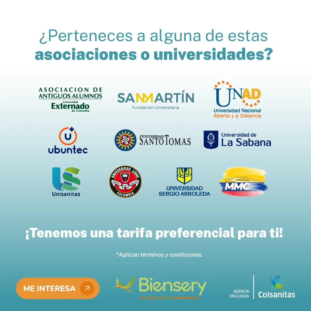 convenios asociaciones universidades en colombia medicina prepagada colsanitas biensery agencia